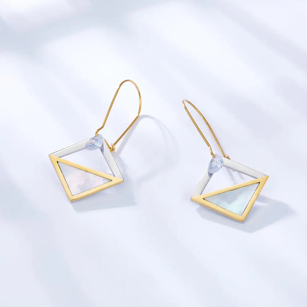 Oval Circle With Square Hollow With Diamond Gradient Earrings asonjewelry