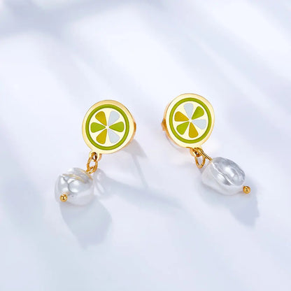 Lemon Mixed Color With White Exotic Pearls Earrings asonjewelry