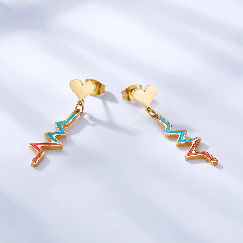 Stainless Steel Heart-shaped with ECG Mixed Color Earrings asonjewelry
