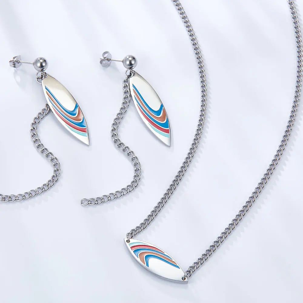 Fashion Leaf Shape With Mixed Color Ribbon Jewelry Set asonjewelry