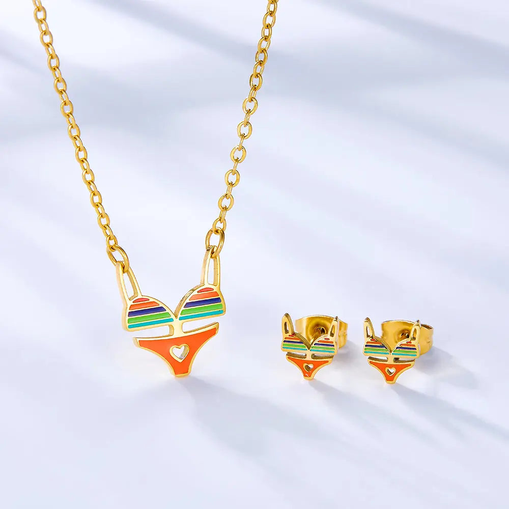 Stainless Steel Bikini Mixed Color Jewelry Set asonjewelry