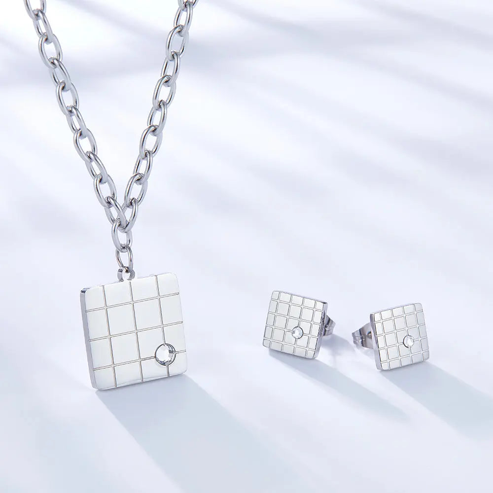 Fashion Square Mesh With Diamond Jewelry Set asonjewelry
