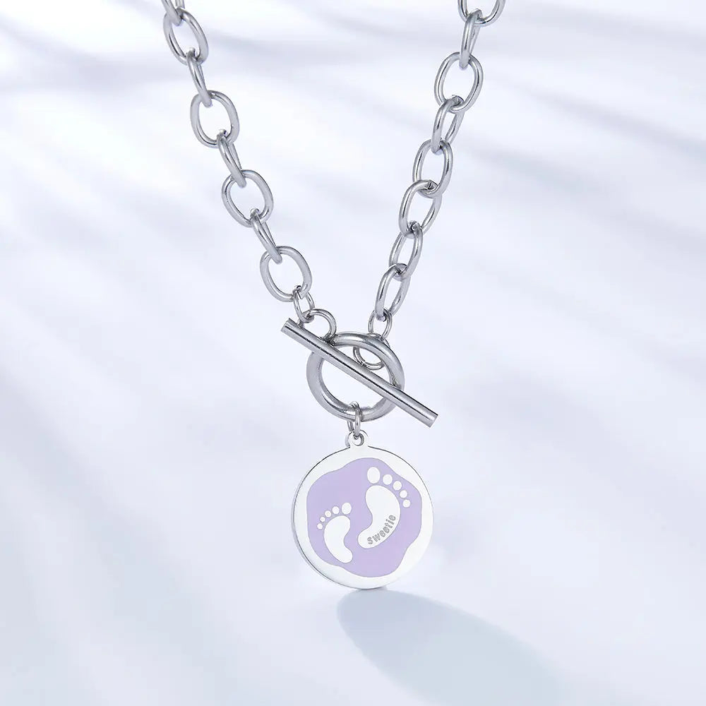 Round Accessory With Purple Double Footprint Necklace asonjewelry