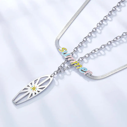 Summer Mixed Color Letters+Shield Double Chain Necklace asonjewelry