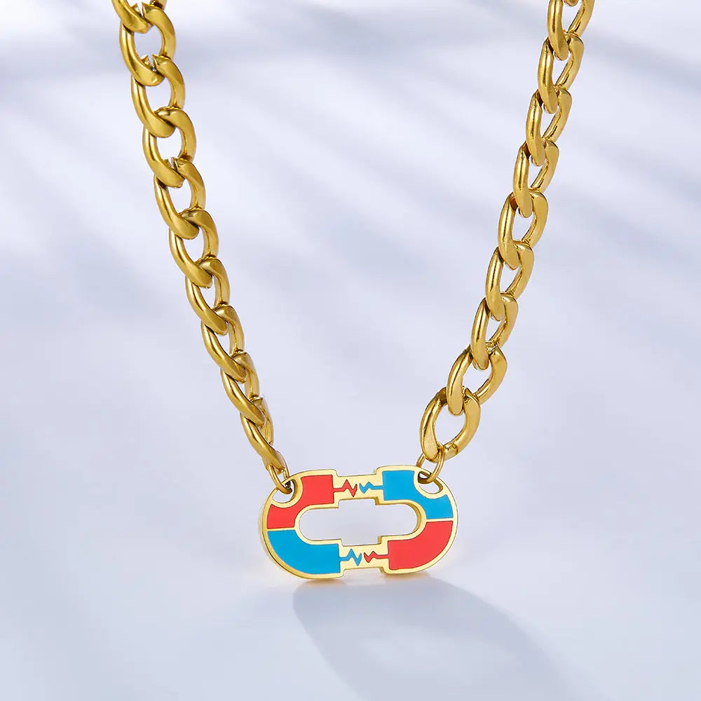 Stainless Steel Oblong Mixed Color ECG Necklace asonjewelry