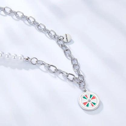 Round Accessories With Mixed Color Drop Oil With Diamond+Round Accessories+White Pearl Necklace asonjewelry