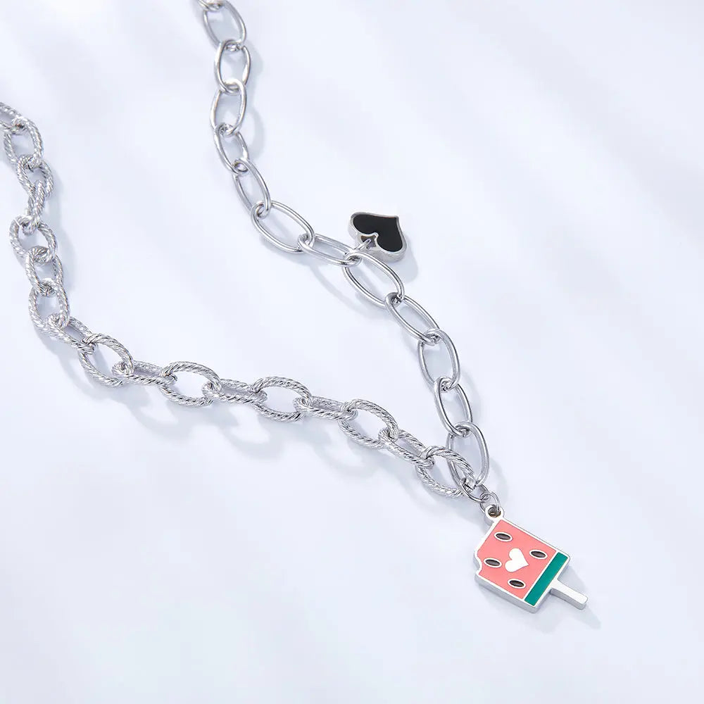 Popsicle Mixed Color With Black Heart-shaped Necklace asonjewelry