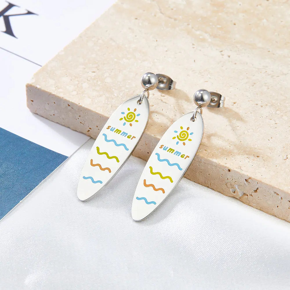 Stainless Steel Half Bead With Oval Sunshine Sea Mixed Color Earrings asonjewelry