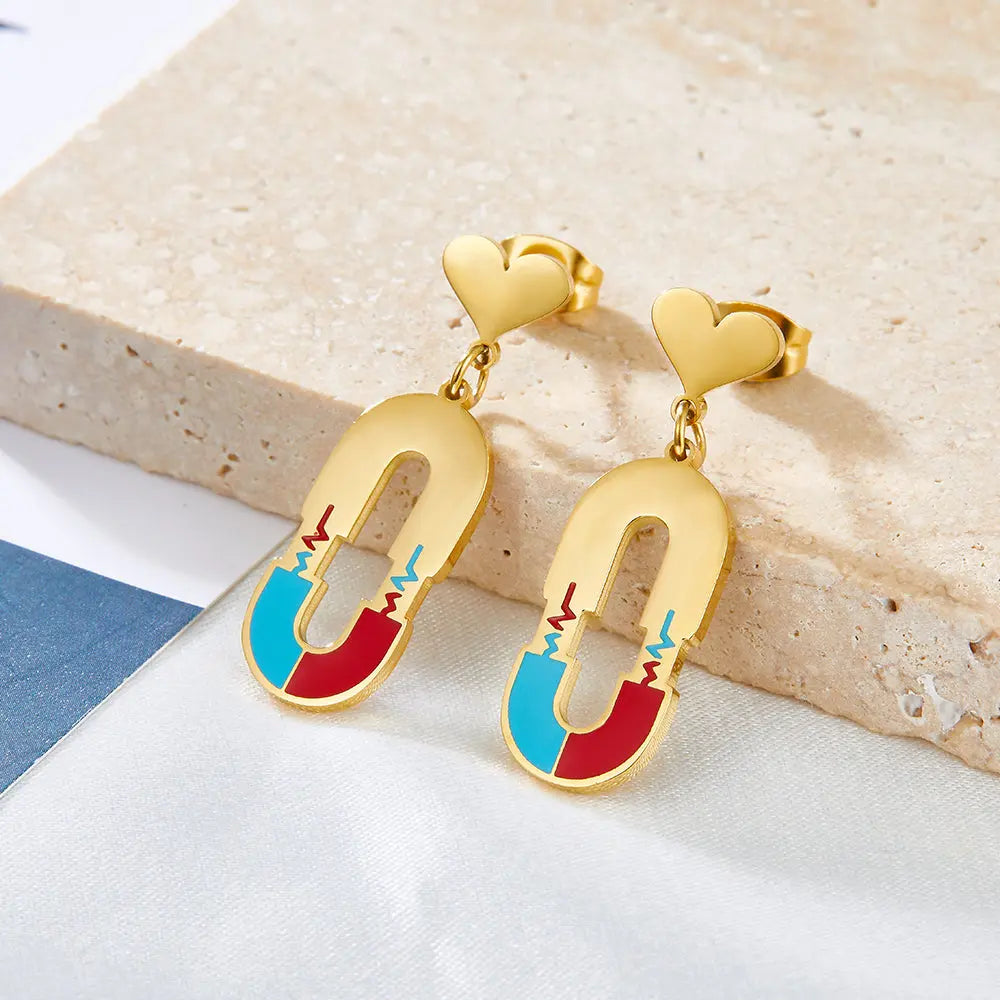 Heart-shaped With Oval Hollow With ECG Mixed Color Earrings asonjewelry