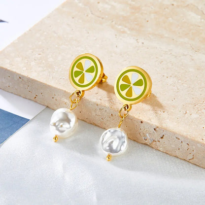 Lemon Mixed Color With White Exotic Pearls Earrings asonjewelry