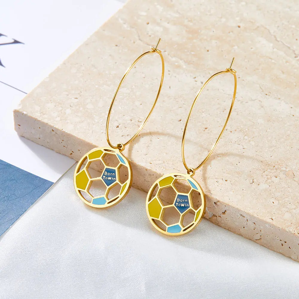 Circle with Football Hollow Mixed Color Earrings asonjewelry