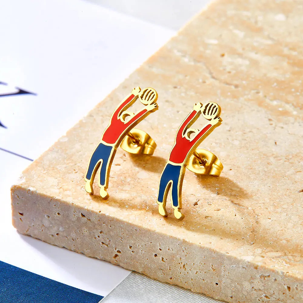 Boys Playing Volleyball Mixed Color Cut Stud Earrings asonjewelry