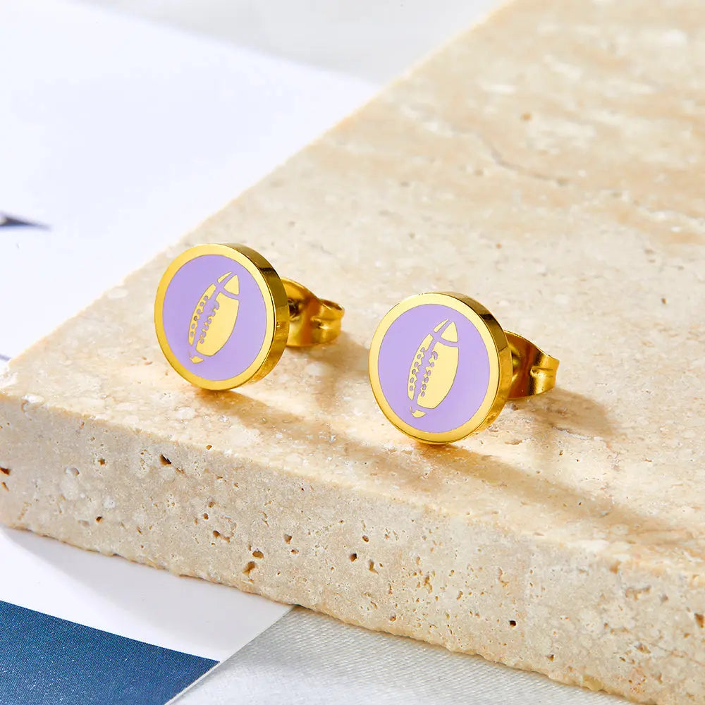 18k Gold Plated Rugby Purple Cut Stud Earrings asonjewelry