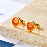 Stainless Steel Tennis Racket Brown Cut Stud Earrings