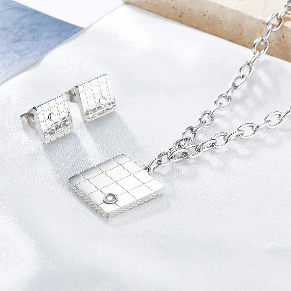 Fashion Square Mesh With Diamond Jewelry Set asonjewelry