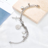 Round Accessories + Cross+2 Heart-shapeds +3 Steel Balls bracelet