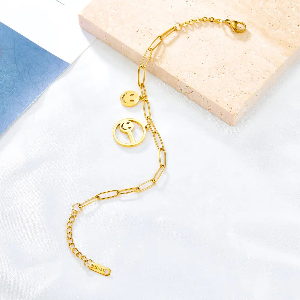 Smiley+Circle Hollow With Smiley Accessory Bracelet asonjewelry
