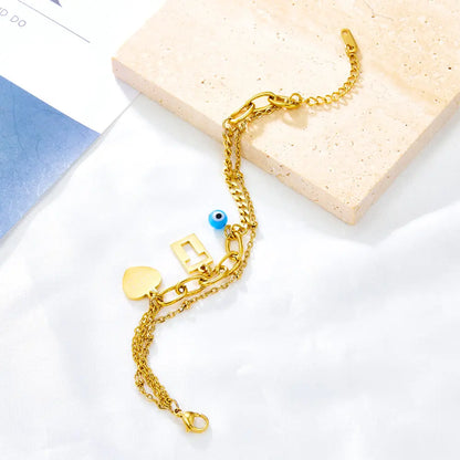 Heart-shaped+Rectangular T-shaped Hollow+1 Blue Eyeball Double Bracelet asonjewelry