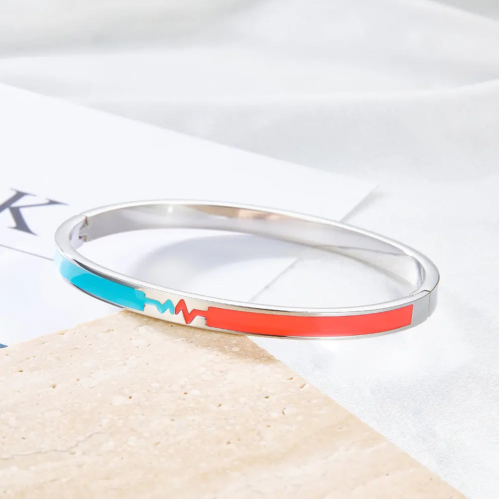 2022 Fashion Stainless Steel Mixed Color Electrocardiogram(ECG) Hard Bracelet asonjewelry