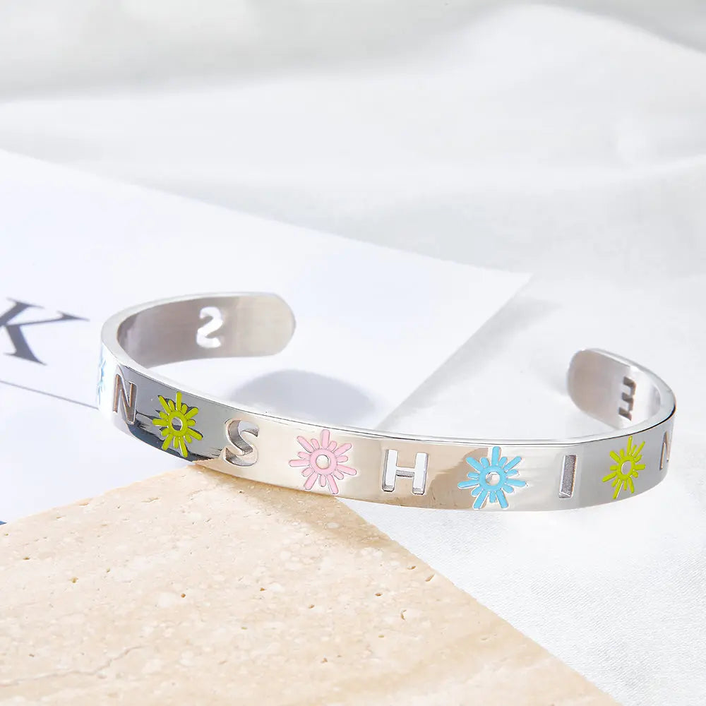 2022 Fashion Stainless Steel Mixed Color Sun Hard Bracelet asonjewelry