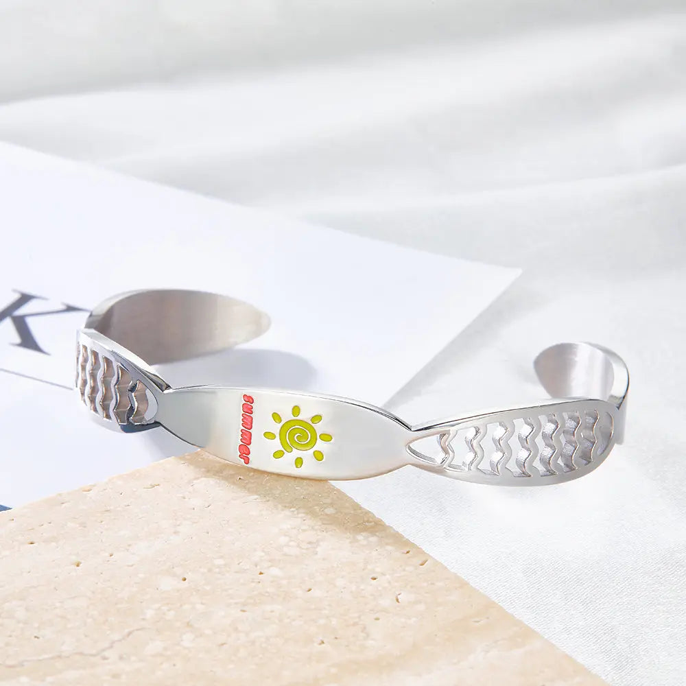 Stainless Steel Yellow Sun Hard Bracelet asonjewelry