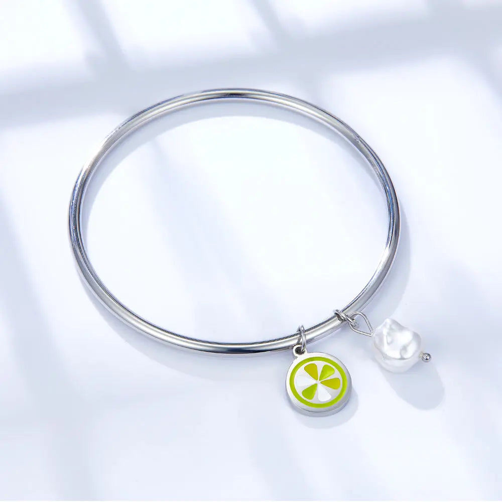 Mixed Colors Lemon Slices With Shaped White Pearl Hard Bracelet asonjewelry