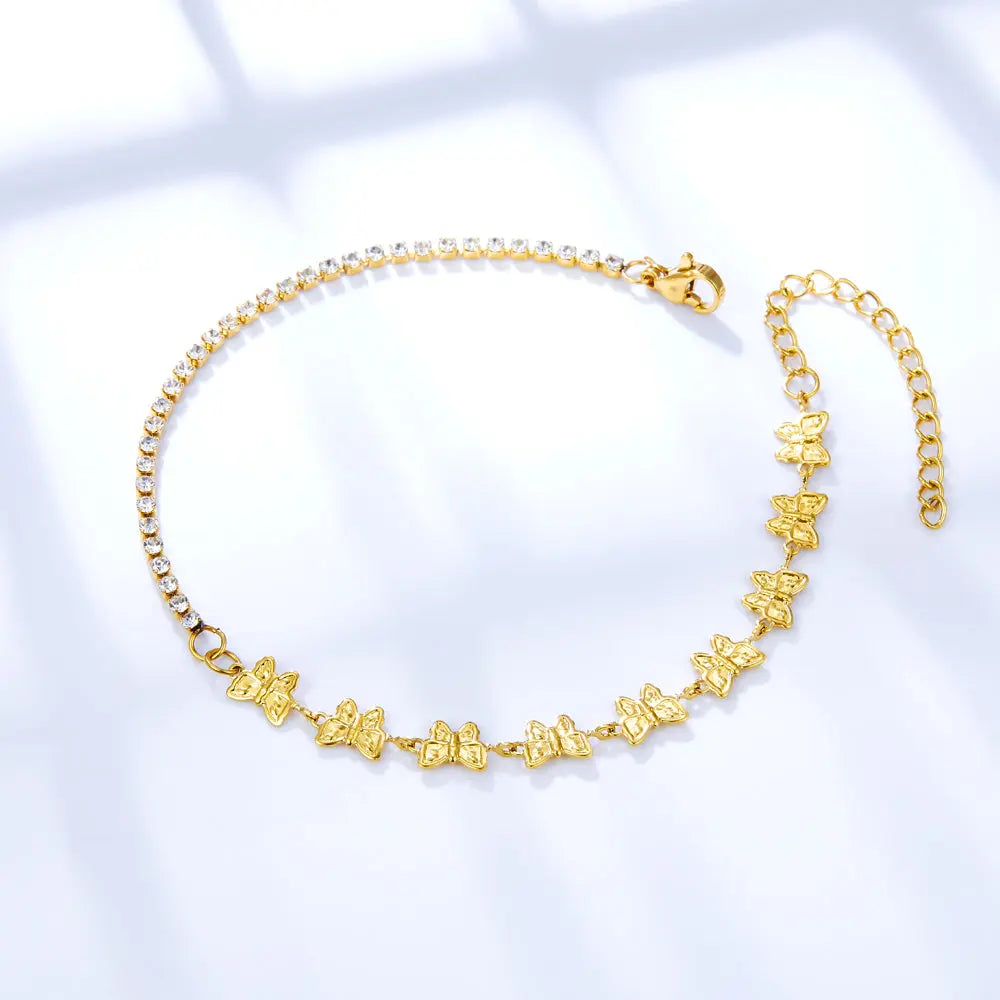 9 Butterflies With Diamonds Chain Anklet asonjewelry