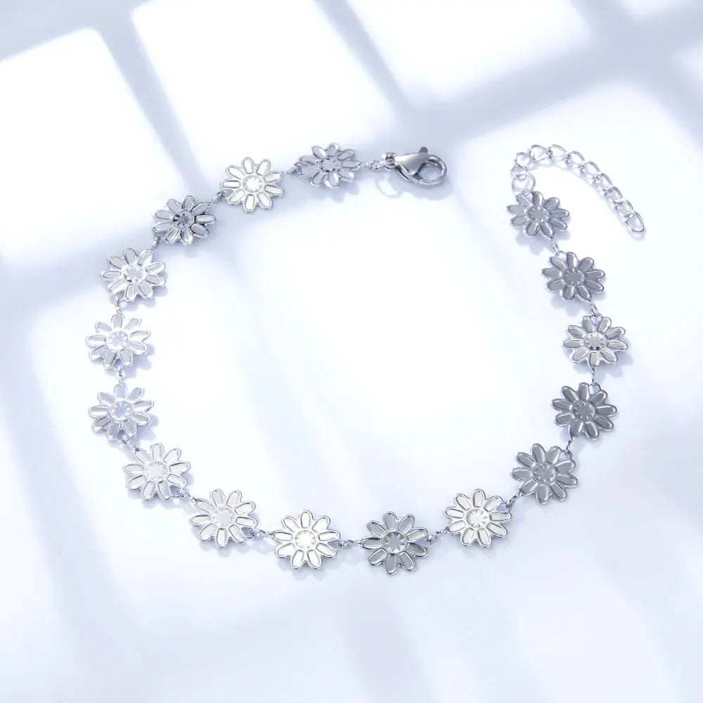 Stainless Steel 16 Small Daisy Anklet asonjewelry