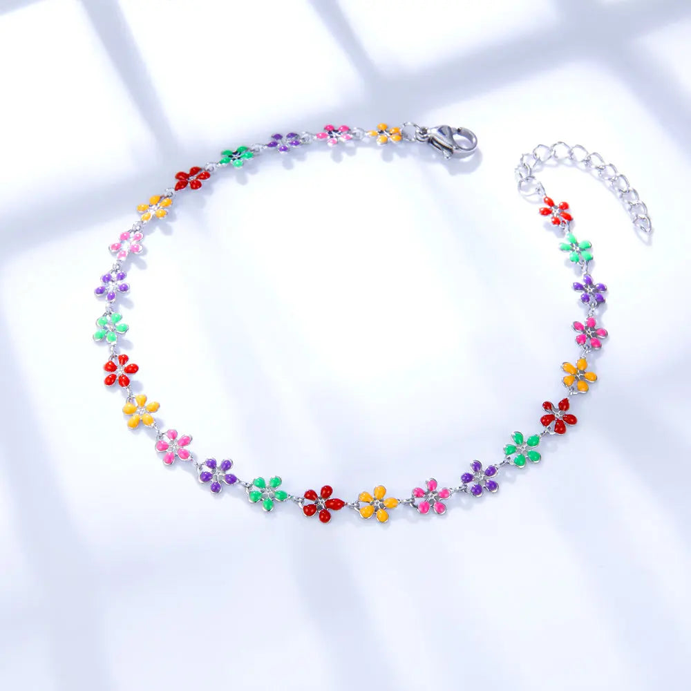 Stainless Steel 25 Mixed Color Peach Blossoms Anklet asonjewelry