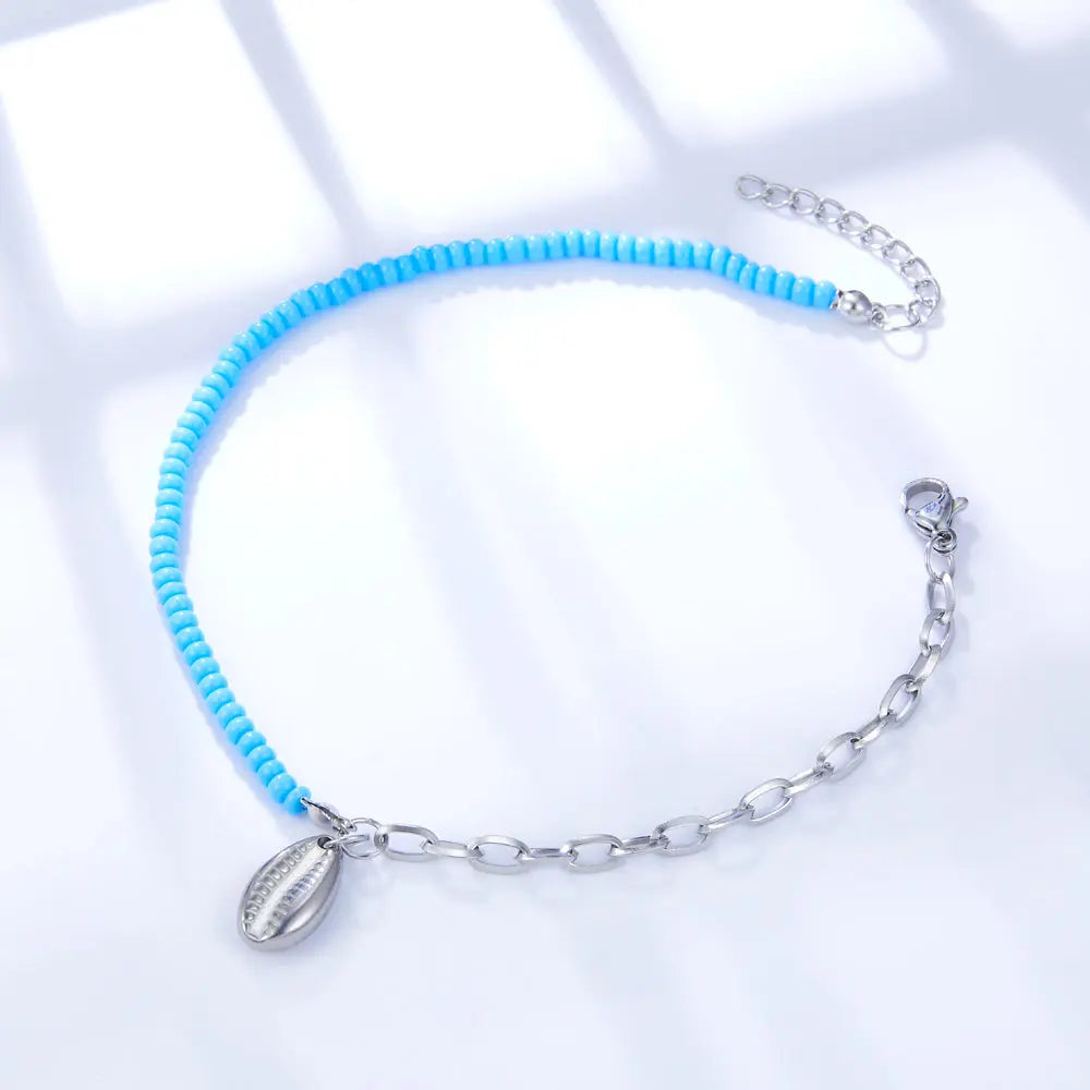 Fashion Half Blue Beads + Chain With Lobster Clasp Anklet asonjewelry