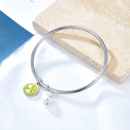 Mixed Colors Lemon Slices With Shaped White Pearl Hard Bracelet asonjewelry