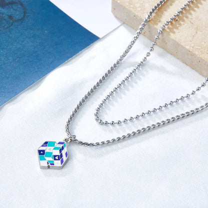 Mixed Color Rubik's Cube Accessory+Chain Double Chain Necklace asonjewelry