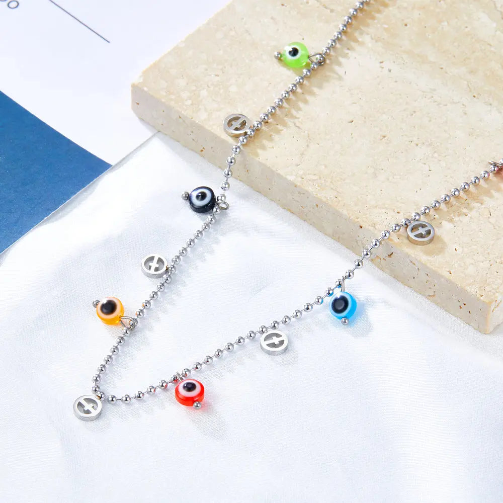 5 Circle Cross Accessories + 6 Mixed Color Eyeballs Necklace asonjewelry