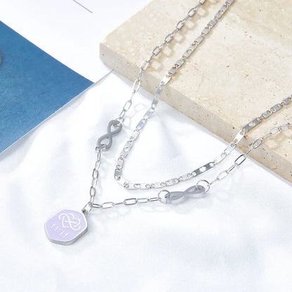 Purple Hexagon with Heart + Double 11 + Double 8 Accessories + Chain Double Chain Necklace asonjewelry
