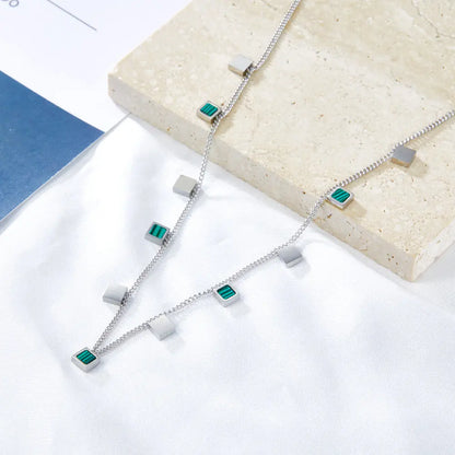 5 Square Green Drip Oil + 6 Square Accessories Necklace asonjewelry