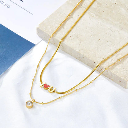 I Heart U Red Accessories + With Diamonds Chain Double Chain Necklace asonjewelry