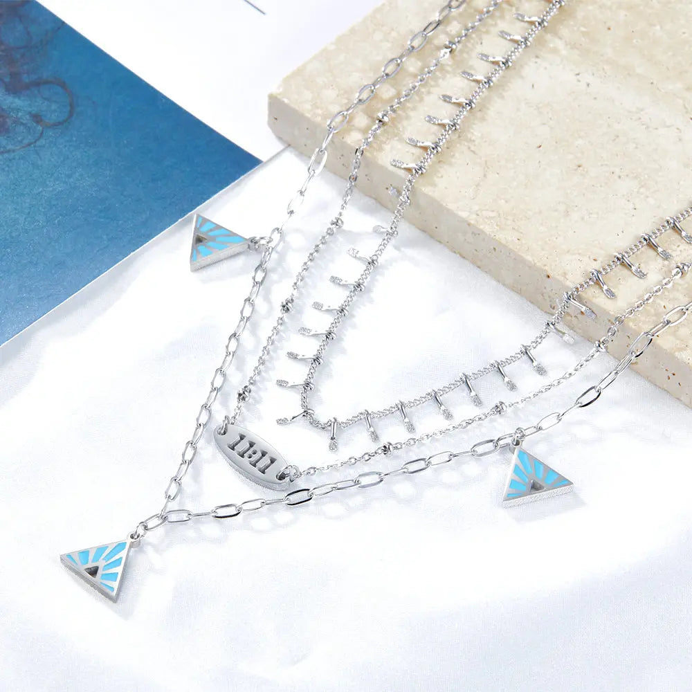 Blue Pyramid Accessories + Double 11 Accessory + Chain Triple Chain Necklace asonjewelry