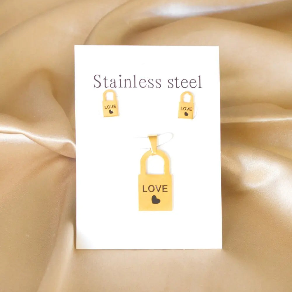 Couple Statement Jewelry Sets Lock Design Love Gifts For Friends Matching Sets Keys And Lock Necklace And Pendients asonjewelry