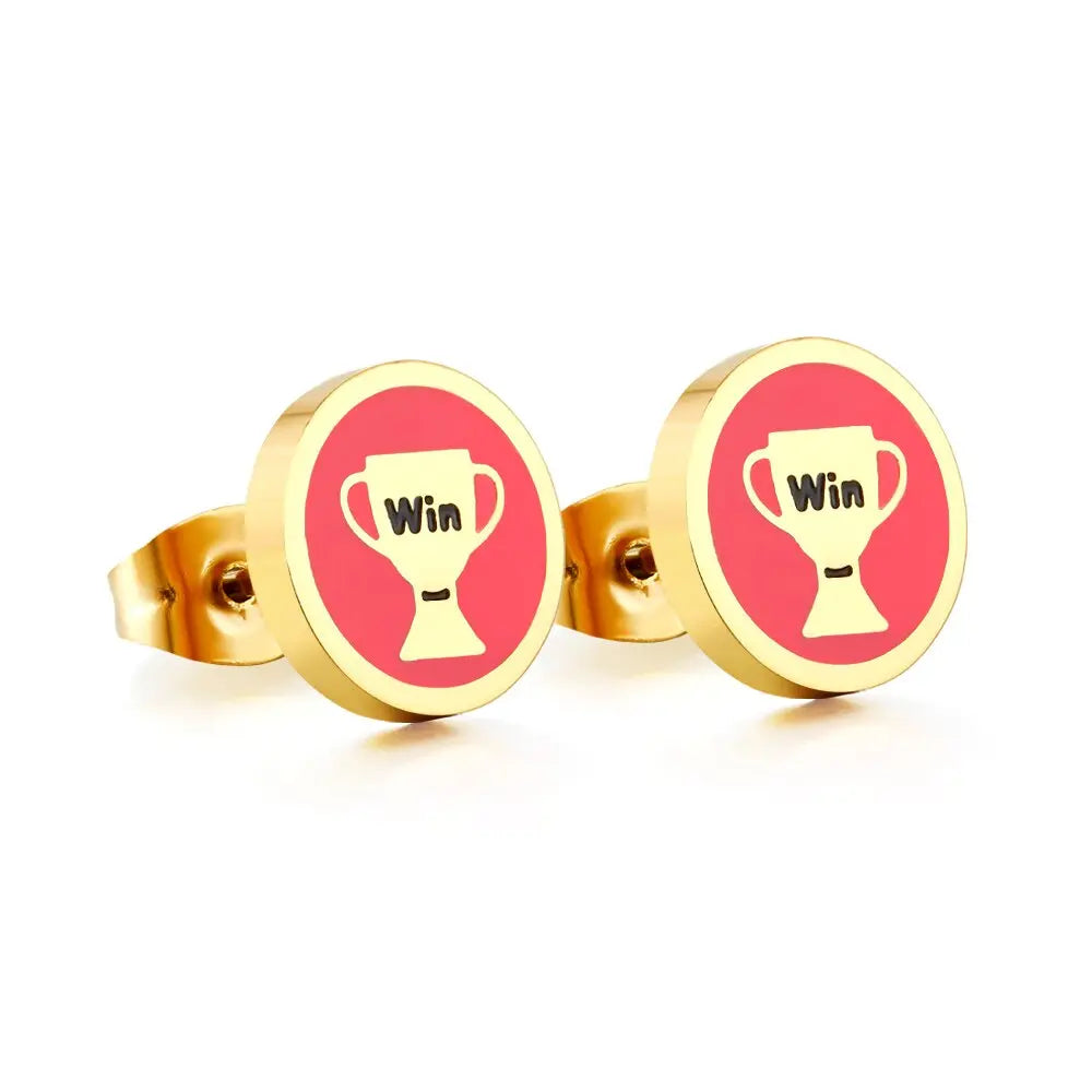 Enamel Stud Earrings Stainless Steel Sports Pattern Jewelry Football Badminton Tennis Kids Sugical Round Piercing asonjewelry