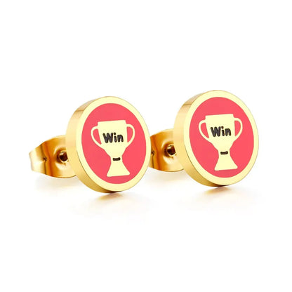 Enamel Stud Earrings Stainless Steel Sports Pattern Jewelry Football Badminton Tennis Kids Sugical Round Piercing asonjewelry