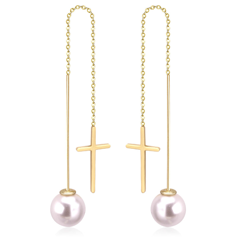Fashion Cut Stud Earrings with White Pearls