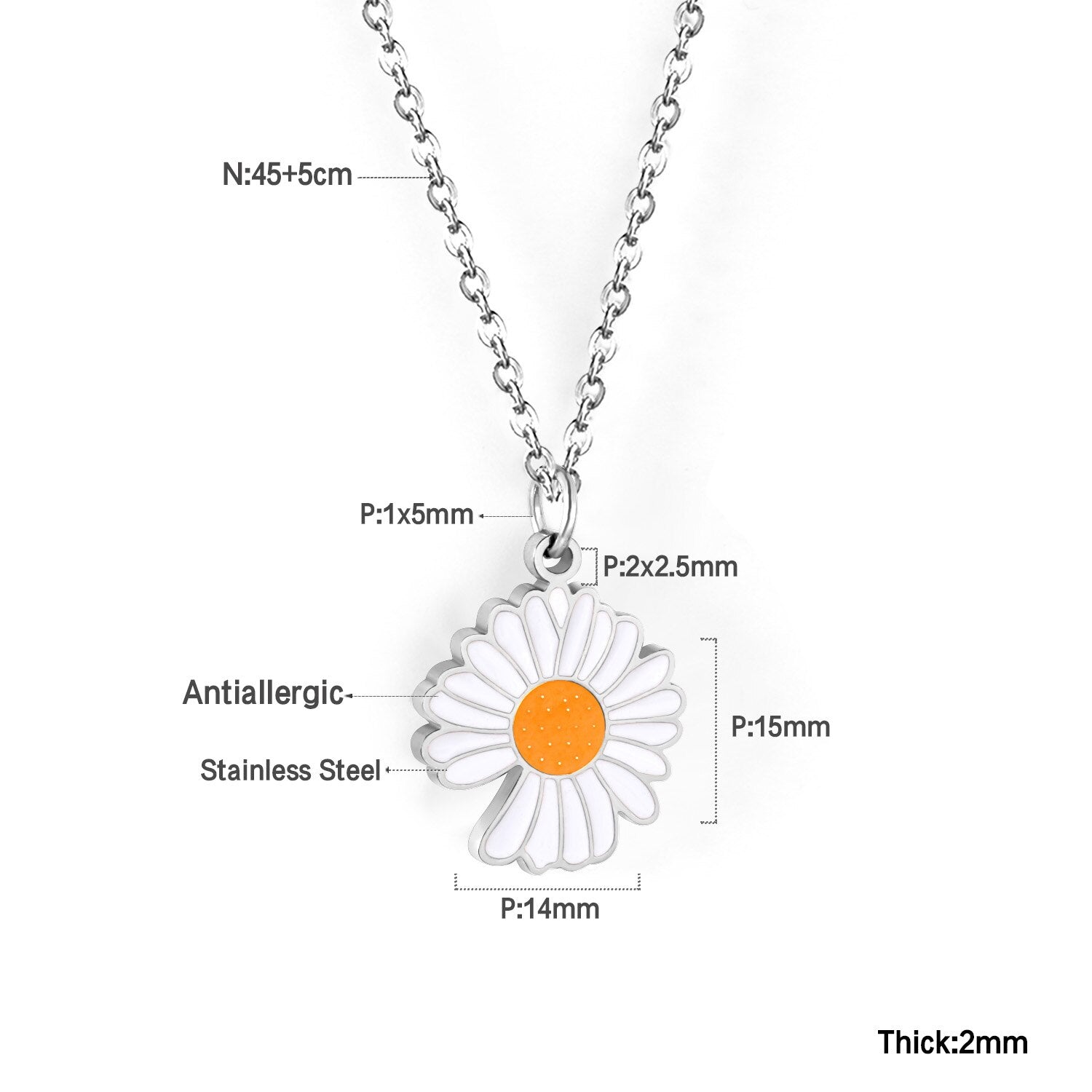 ASON Korean Fashion Sunflower Pendant Necklace for Women Stainless Steel Colorful Choker with Extender Jewelry Accessories asonjewelry