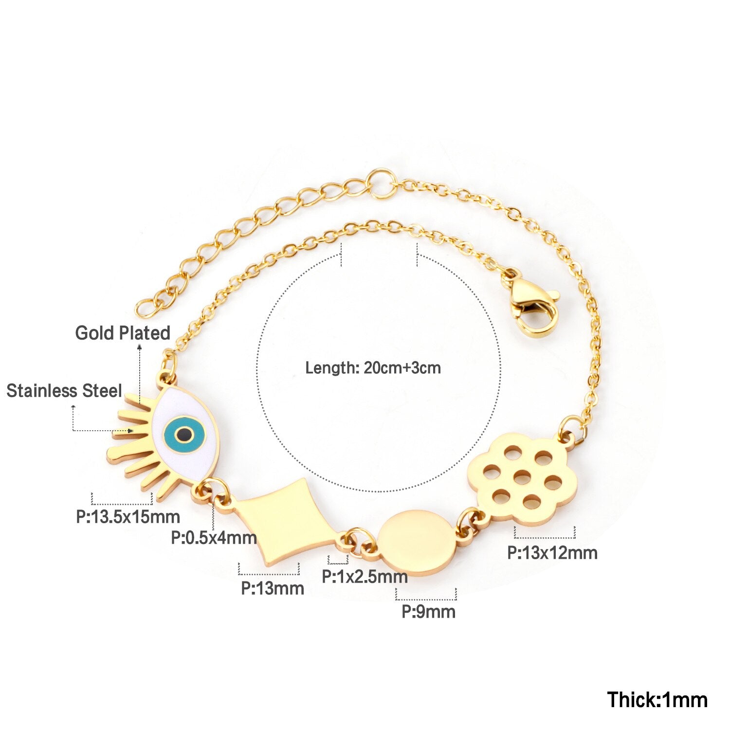 ASON Blue Eye 316L Stainless Steel Bracelet Women Bangle with Geometric Charm Fashion Jewelry Punk Party Gift Accessories asonjewelry