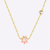 Korean Fashion Romantic Colorful Flower Pendant Stainless Steel Chain Necklace For Women Jewelry Parts bijoux femme