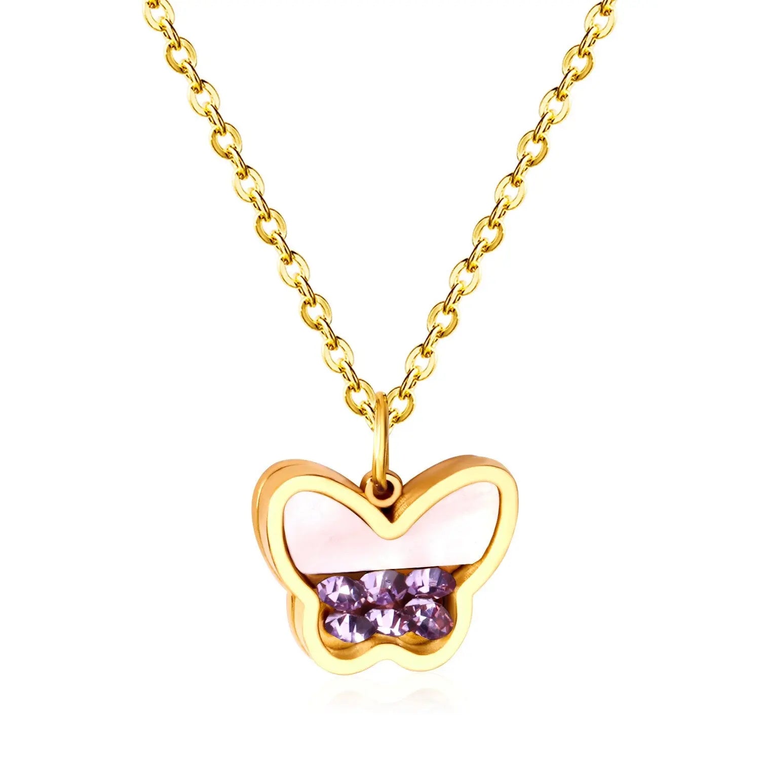 Butterfly CZ Shell Pendants Necklaces Women Gold Stainless Steel Link Chains Choker Necklace collares colar collier asonjewelry