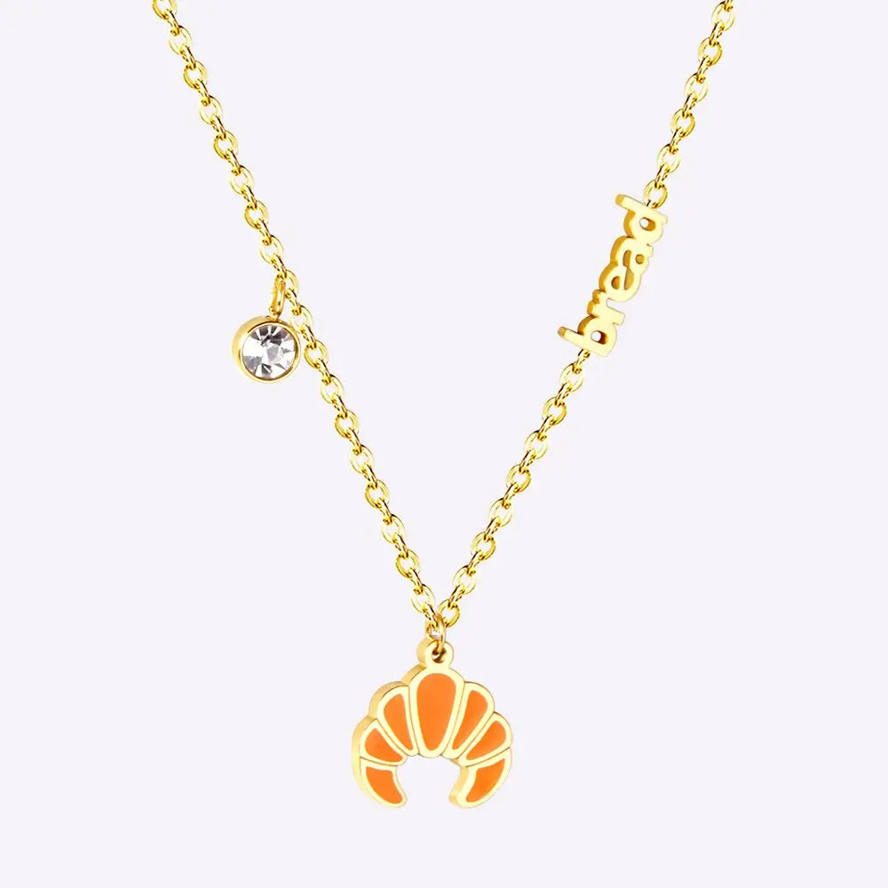 316L Stainless Steel Gold Bread Bus Vegetable Pendant Necklaces For Women With Free Chain Crystal Necklace collares asonjewelry