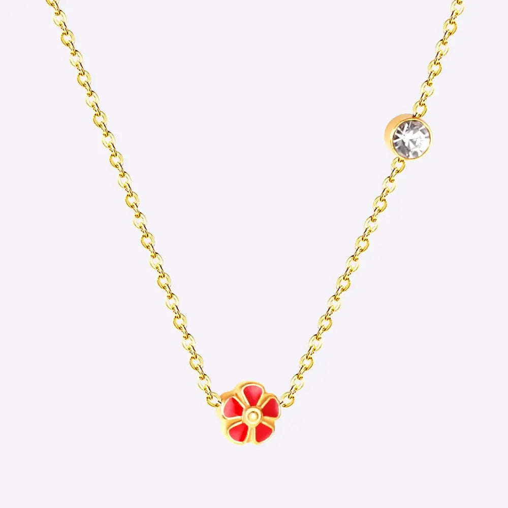 Korean Fashion Peach Blossom Stainless Steel Pendant Necklace For Women Office Chain Necklace Jewelry bijoux femme asonjewelry