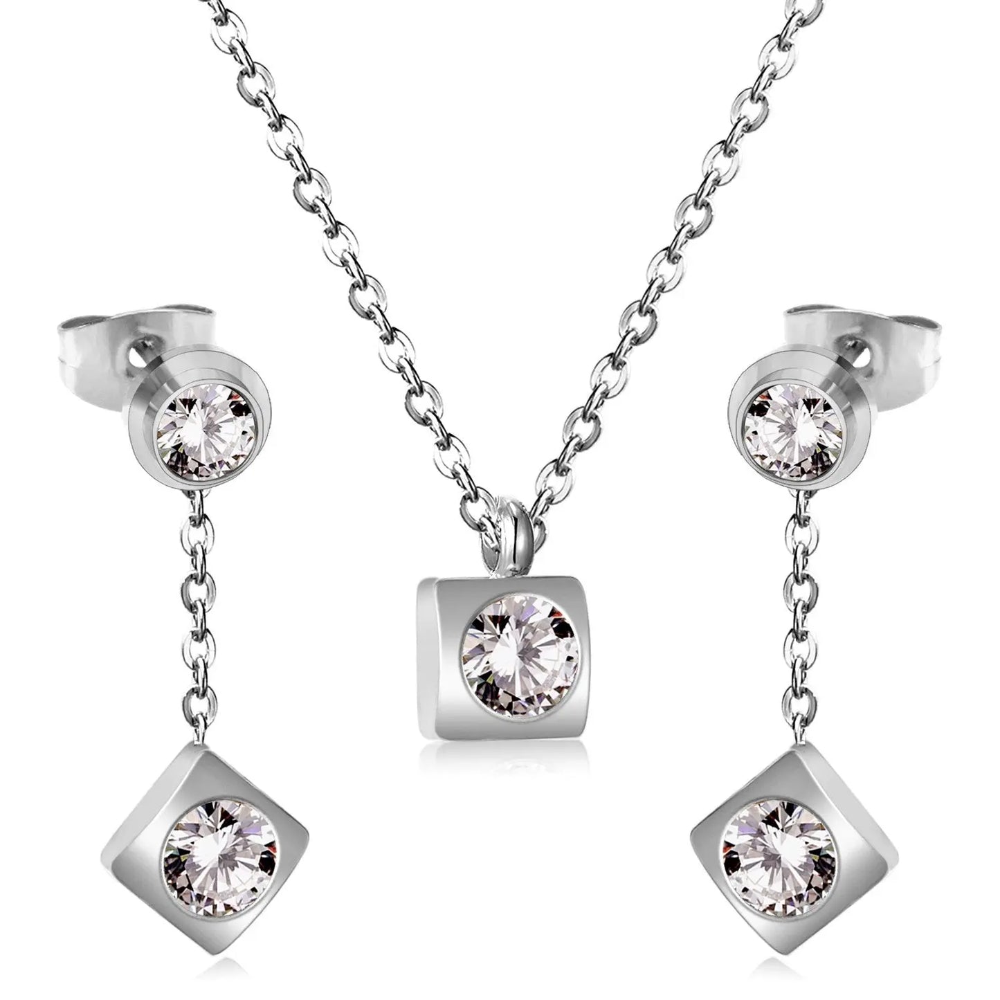 New Heart Shape Crystal Fashion Necklaces Droop Earrings Sets For Woman Dubai Wedding Jewelry Set pendientes bijoux asonjewelry