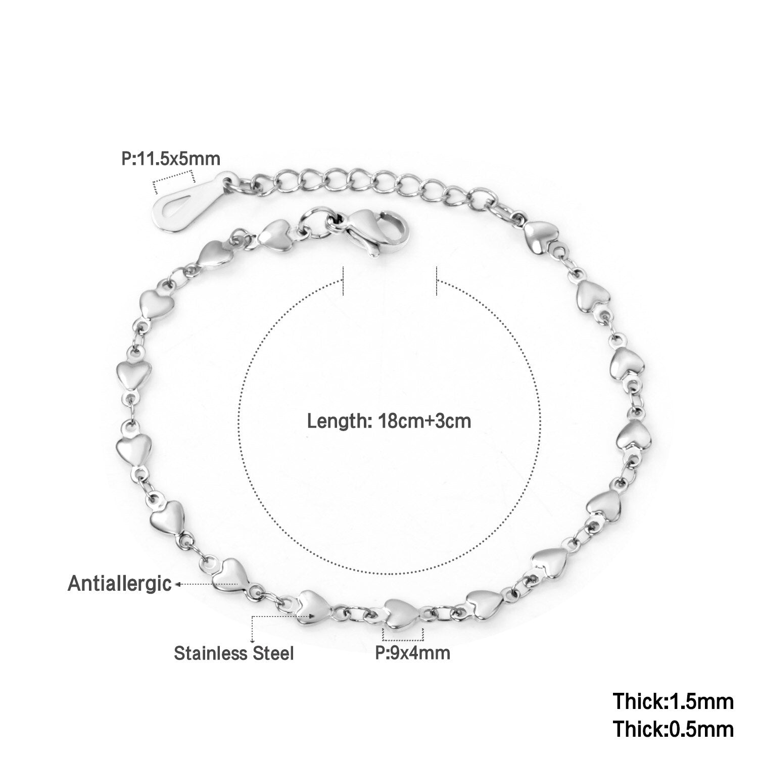 ASON Heart Charm Chain Bracelets Gold Color Stainless Steel for Women Lovely Jewelry with Extender Adjustable Bangle asonjewelry