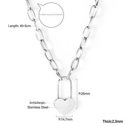 ASON Lock of Heart Pendant Necklace Stainless Steel Big Chain Necklace for Women Men Lover's Fashion Jewelry Accessories asonjewelry